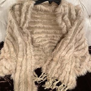 HEARTLOOM size XS wrap jacket fine knit lace & rabbit fur beige stunning 😍